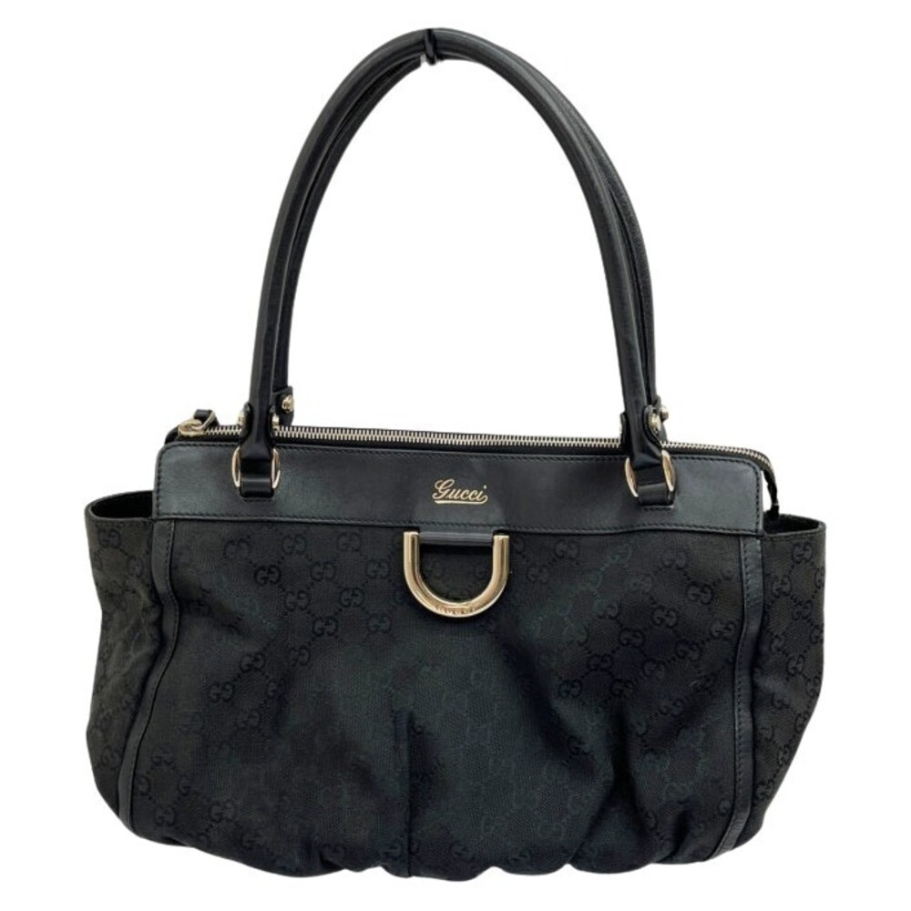 Gucci D-Ring tote bag in black GG canvas leather trim